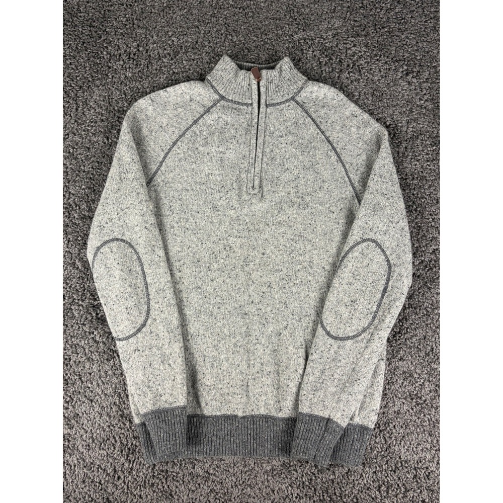 Joseph Abboud Mens Grey Lambswool Blend Quarter Zip Sweater Elbow Patches Large